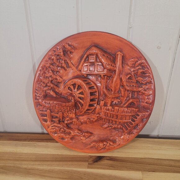 1950s Vintage Farmhouse Cottage Watermill Scene Hangable Countrycore Wall Art - Picture 2 of 8